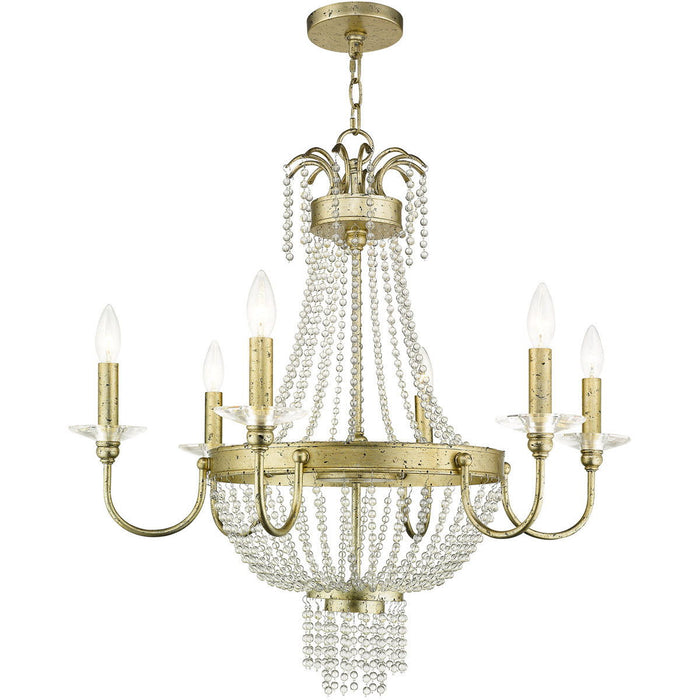 28" Six Light Dimmable Chandelier With Shades - Gold