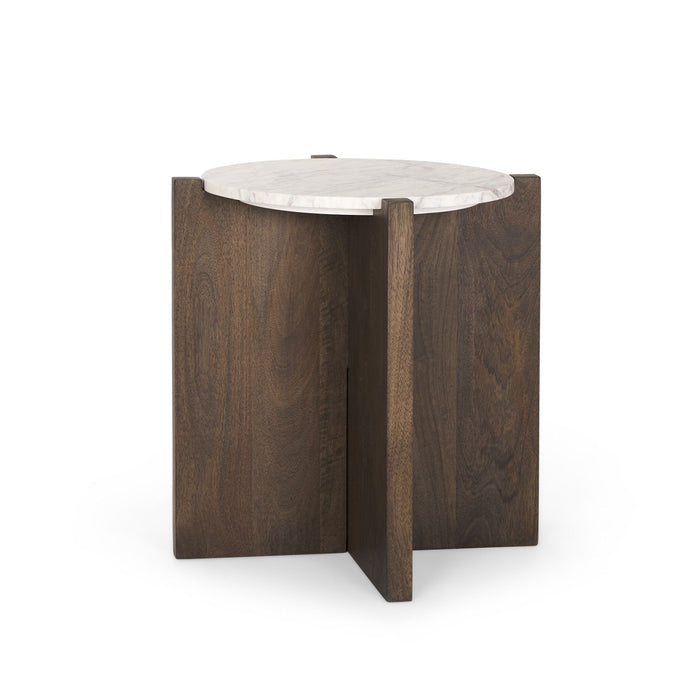 Stone And Wood Tray Table - White / Brown
