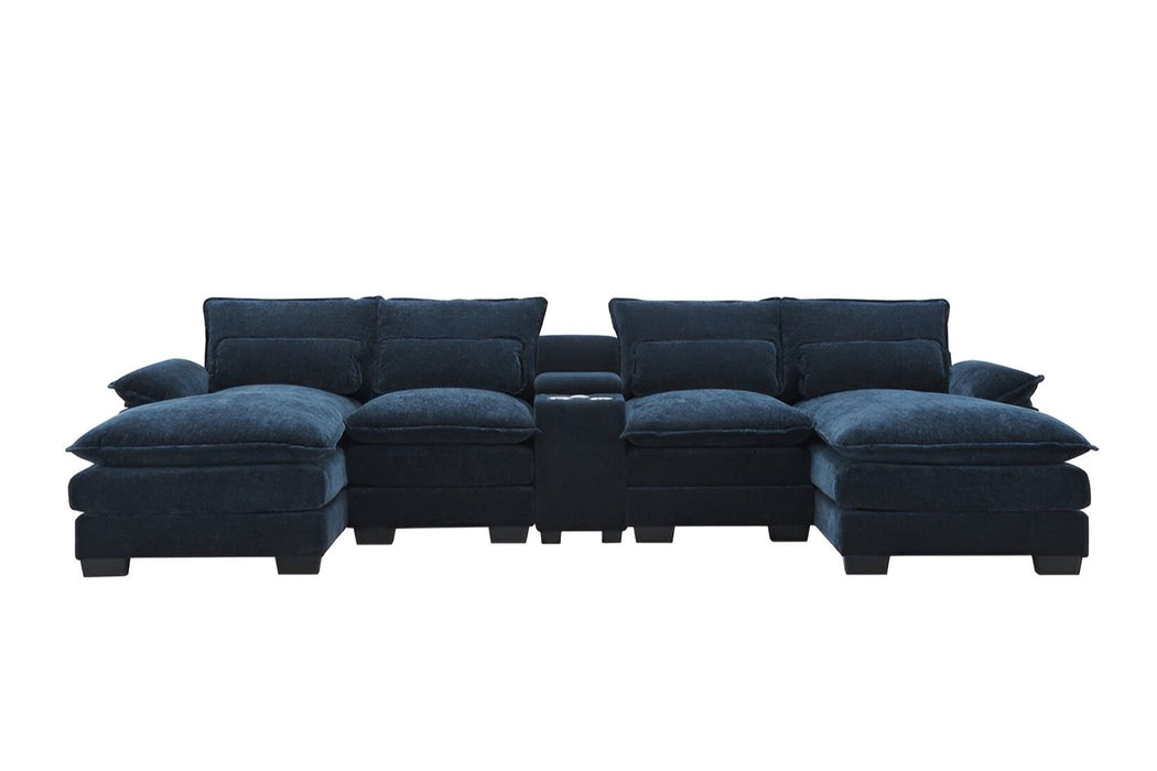 Fabric Modular USB Sofa With Black Legs - Blue