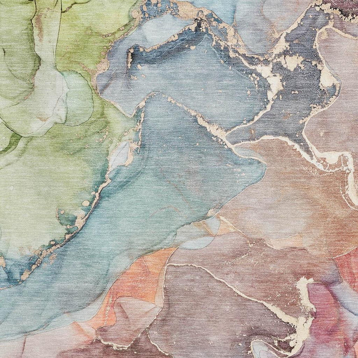3' X 5' Abstract Washable Area Rug With UV Protection (646483) - Blue / Green / Rust