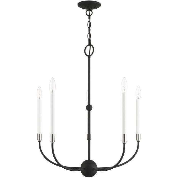 28" Five Light Dimmable Chandelier With Shades - Black