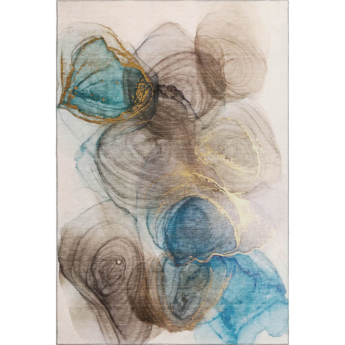 10' X 14' Abstract Washable Area Rug With UV Protection (647020) - Beige / Ivory / Blue