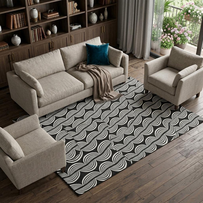 10' X 14' Ogee Washable Area Rug With UV Protection (682685) - Black / Ivory