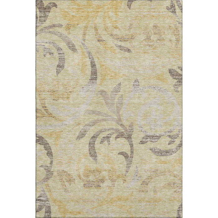 10' X 14' Floral Washable Area Rug With UV Protection - Gold