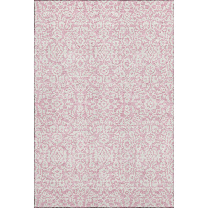 10' X 14' Damask Washable Area Rug With UV Protection (673163) - Pink / Ivory