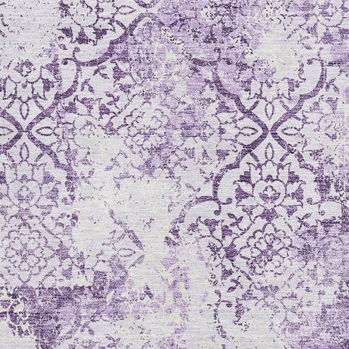 10' X 14' Abstract Washable Area Rug With UV Protection - Lavender And Ivory