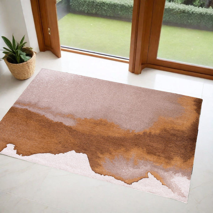 3' x 5' Abstract Non Skid Area Rug - Yellow And Brown