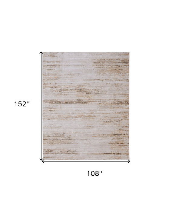 9' x 13' Abstract Power Loom Worn Faded Area Rug - Ivory And Tan