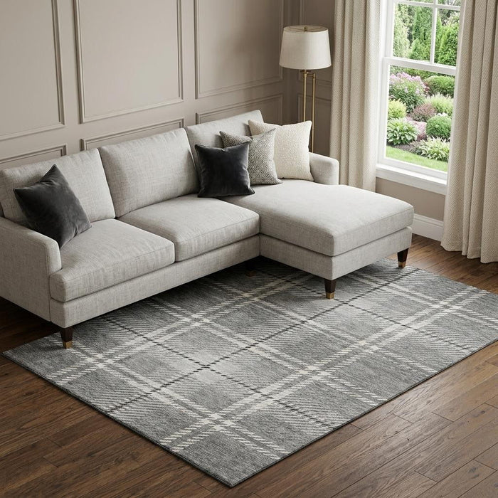 10' X 14' Plaid Washable Area Rug With UV Protection (674317) - Gray / Ivory
