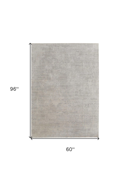 5' x 8' Abstract Hand Woven Worn Faded Wool Blend Area Rug - Gray And Ivory
