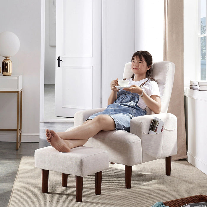 Giga modern living room sofa with single chair and ottoman, fabric lounge chair adjustable to 5 angles, also functions as a sofa bed.