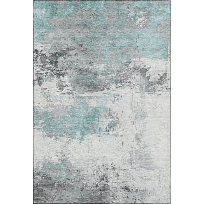 10' X 14' Abstract Washable Area Rug With UV Protection (697188) - Teal / Gray / Ivory