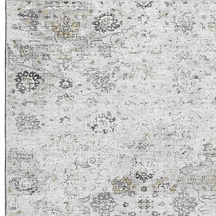 9' X 12' Floral Medallion Distressed Washable Area Rug With UV Protection (644203) - Light Gray / Charcoal