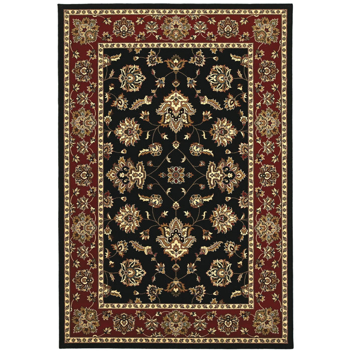 8' Floral Square Rug (574190) - Black / Red