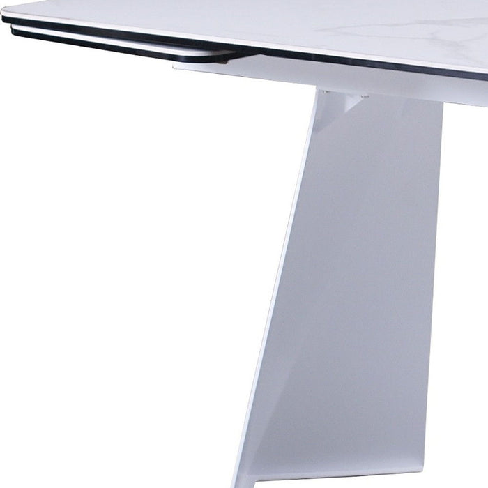 63" Ceramic And Metal Self-Storing Leaf Pedestal Base Extendable Dining Table - White