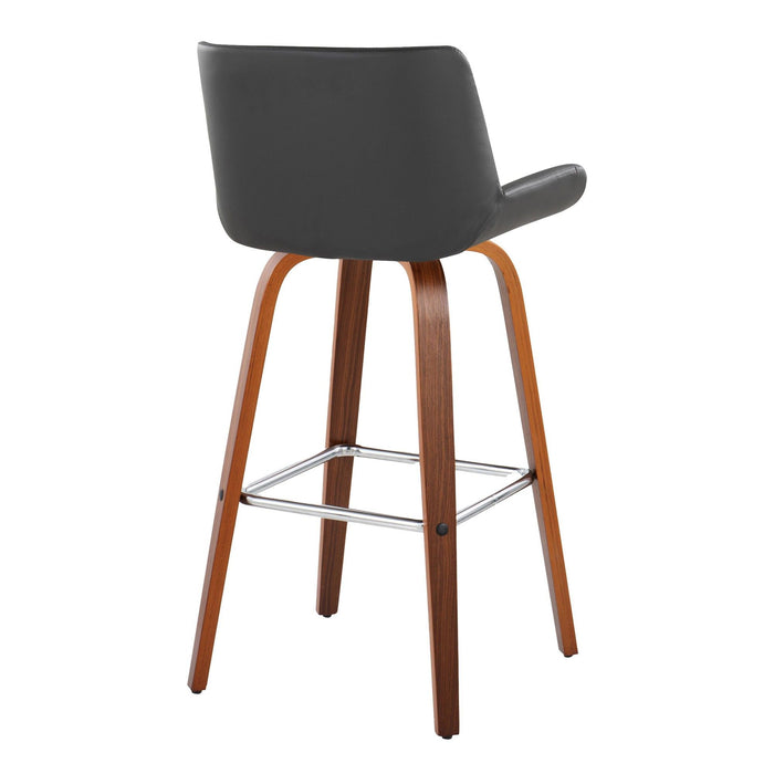 Santi - 30" Fixed-Height Barstool With Swivel And Square Chrome Metal Footrest (Set of 2) - Walnut Wood