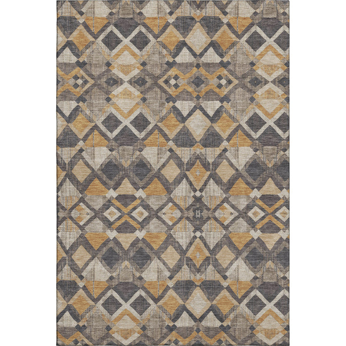 10' X 14' Geometric Washable Area Rug With UV Protection (692922) - Wheat / Charcoal / Ivory
