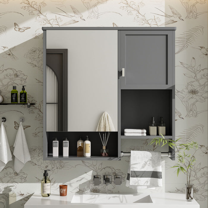Giga modern wall-mounted bathroom medicine cabinet with mirrored door and storage shelves for bathroom wall organization
