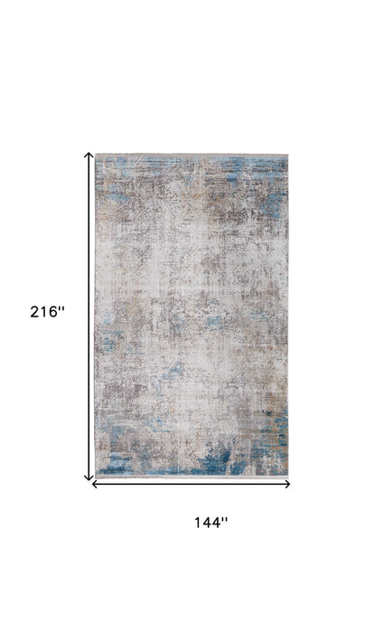 12' X 18' Industrial Abstract Power Loom Area Rug With Fringe - Ivory