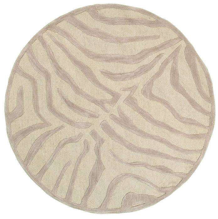8' Round Pattern Area Rug - Taupe Zebra