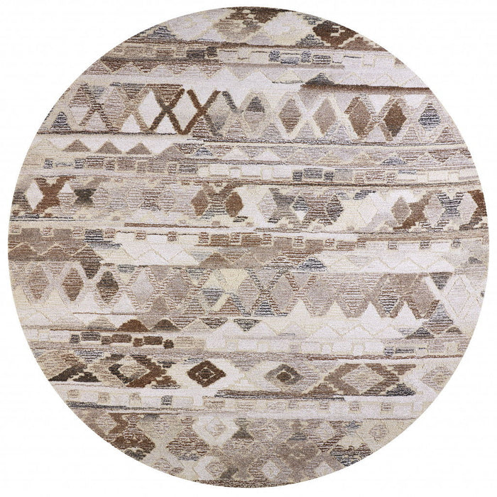 8' x 8' Round Wool Abstract Hand Tufted Area Rug - Gray And Ivory