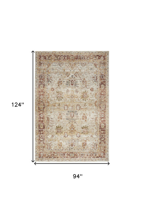 8' X 10' Oriental Distressed Area Rug (550768) - Ivory / Red