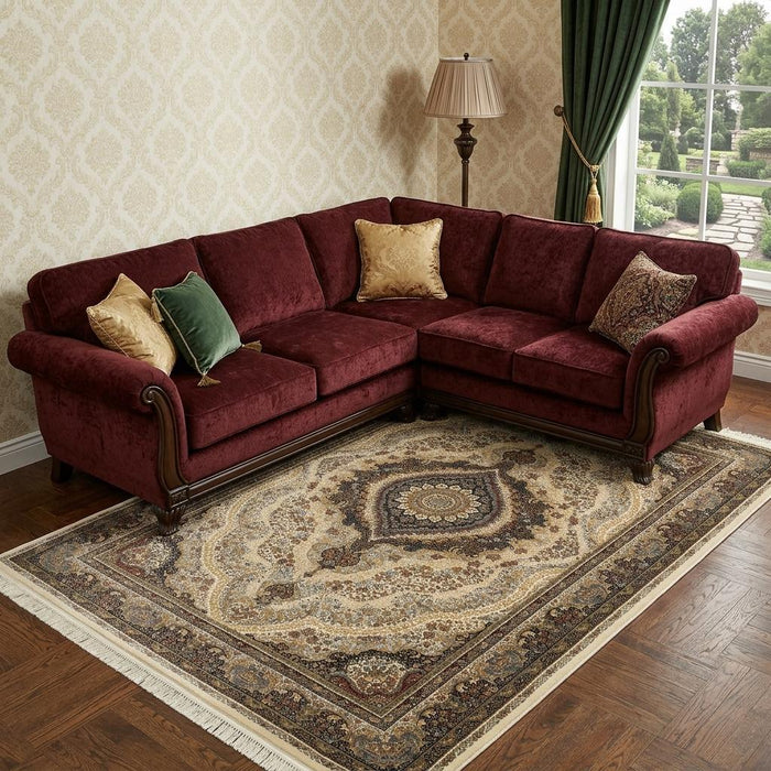 10' X 13' Medallion Area Rug With Fringe (574484) - Ivory / Black / Tan