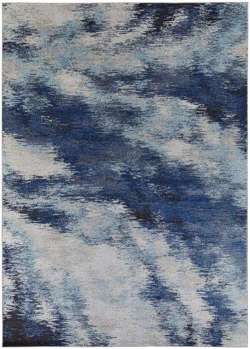 10' x 14' Abstract Power Loom Stain Resistant Area Rug - Blue And Ivory