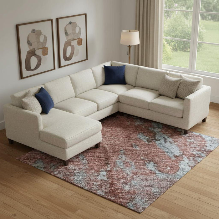 10' X 14' Abstract Washable Area Rug With UV Protection (701449) - Coral / Blue