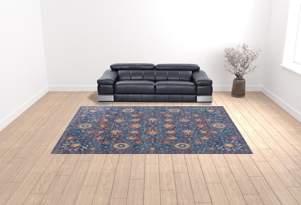 10' x 13' Wool Floral Hand Knotted Stain Resistant Area Rug - Blue And Red