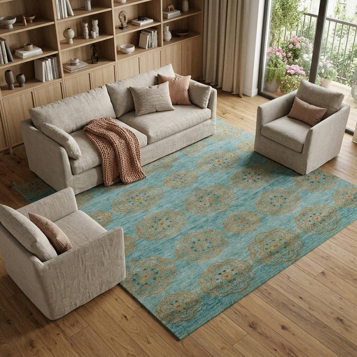 9' X 13' Floral Hand Knotted Area Rug (744419) - Blue / Green / Taupe