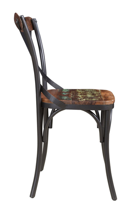 Metal Wood Cross Back Dining Side Chairs (Set of 2) - Black / Brown