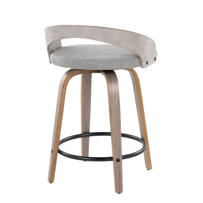 Grotto - 24" Fixed-Height Counter Stool With Swivel And Round Black Metal Footrest (Set of 2) - Light Gray Wood And Light Gray Fabric