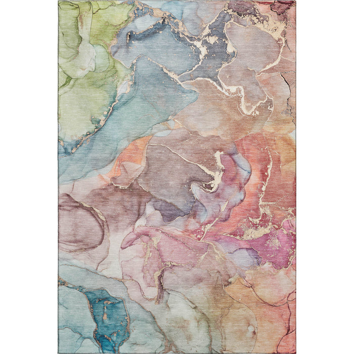 5' X 8' Abstract Washable Area Rug With UV Protection (646484) - Blue / Green / Rust