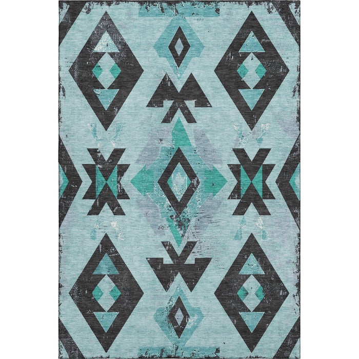 10' X 14' Southwestern Washable Area Rug With UV Protection (706769) - Teal / Charcoal