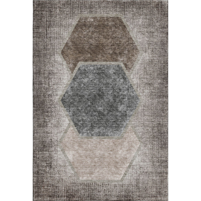 10' X 14' Geometric Washable Area Rug With UV Protection (655878) - Brown / Taupe / Charcoal