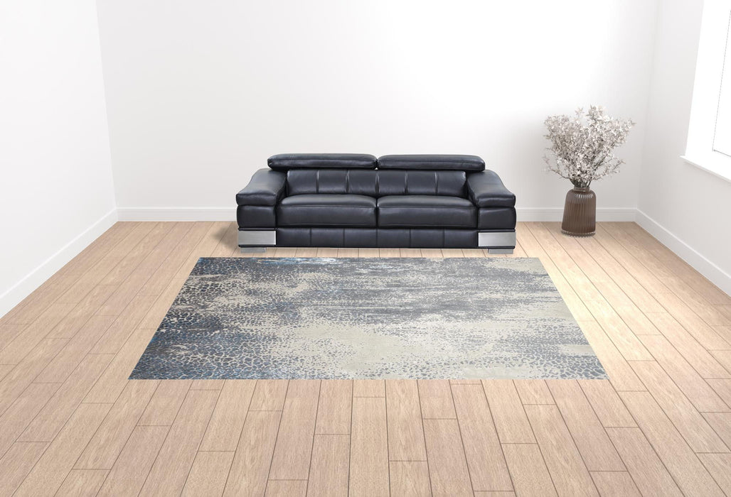 10' x 13' Abstract Stain Resistant Area Rug - Gray Blue And Ivory