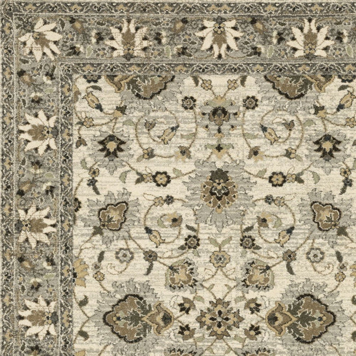 8' x 11' Oriental Power Loom Stain Resistant Area Rug - Beige Gray Brown And Charcoal
