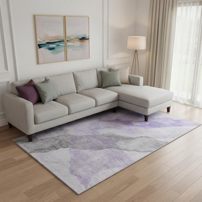10' X 14' Abstract Washable Area Rug With UV Protection (718175) - Lavender / Gray