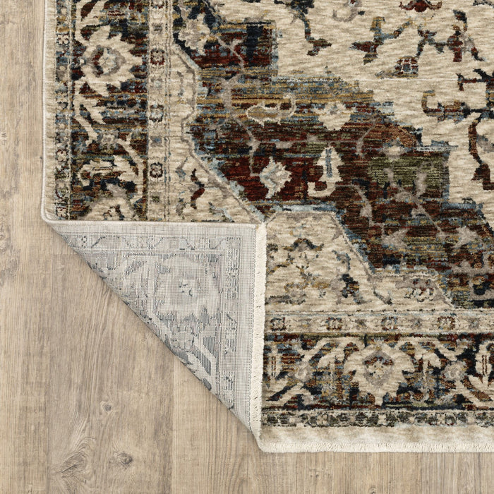 8' X 11' Medallion Area Rug With Fringe - Ivory And Red