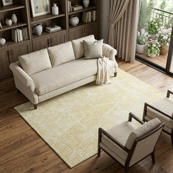 10' X 14' Diamond Washable Area Rug With UV Protection (650626) - Wheat / Ivory