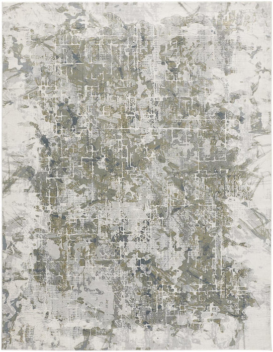 8' x 10' Abstract Distressed Stain Resistant Area Rug - Green Gray And Ivory