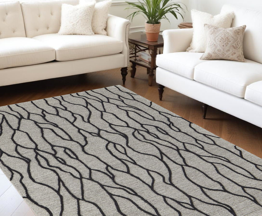 8' x 11' Wool Abstract Tufted Handmade Stain Resistant Area Rug - Taupe Black And Gray