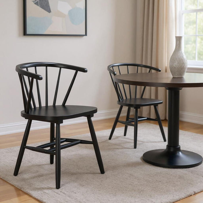 Wood Open Back Dining Arm Chairs (Set of 2) - Black
