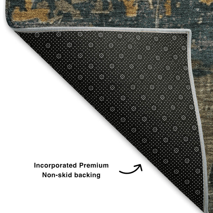 10' X 14' Abstract Washable Area Rug With UV Protection (701153) - Gray / Silver / Gold