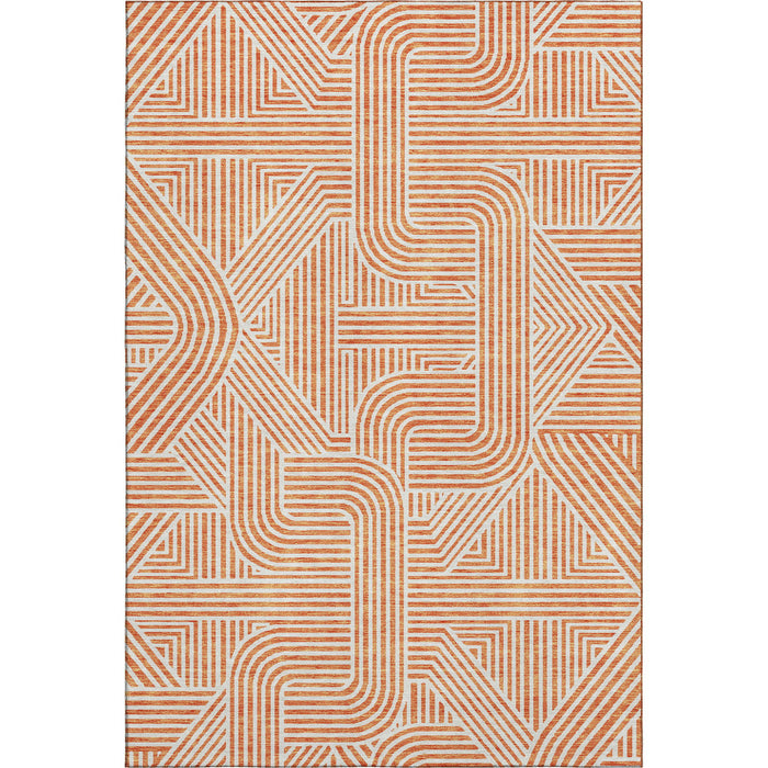 10' X 14' Abstract Geometric Washable Area Rug With UV Protection (672929) - Orange / Ivory