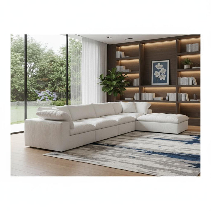 Two Piece Living Room Set Blend Modular Sofa With Ottoman Storage - White
