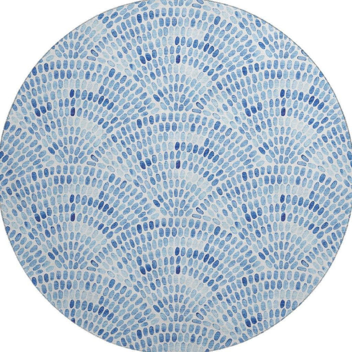 8' Geometric Washable Round Rug With UV Protection (645855) - Blue / Ivory