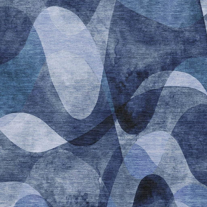 10' X 14' Abstract Washable Area Rug With UV Protection (648088) - Navy Blue / Ivory