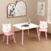 Giga pink and white wooden toddler table and chair set with animal backrest, perfect for young children’s play and study areas.